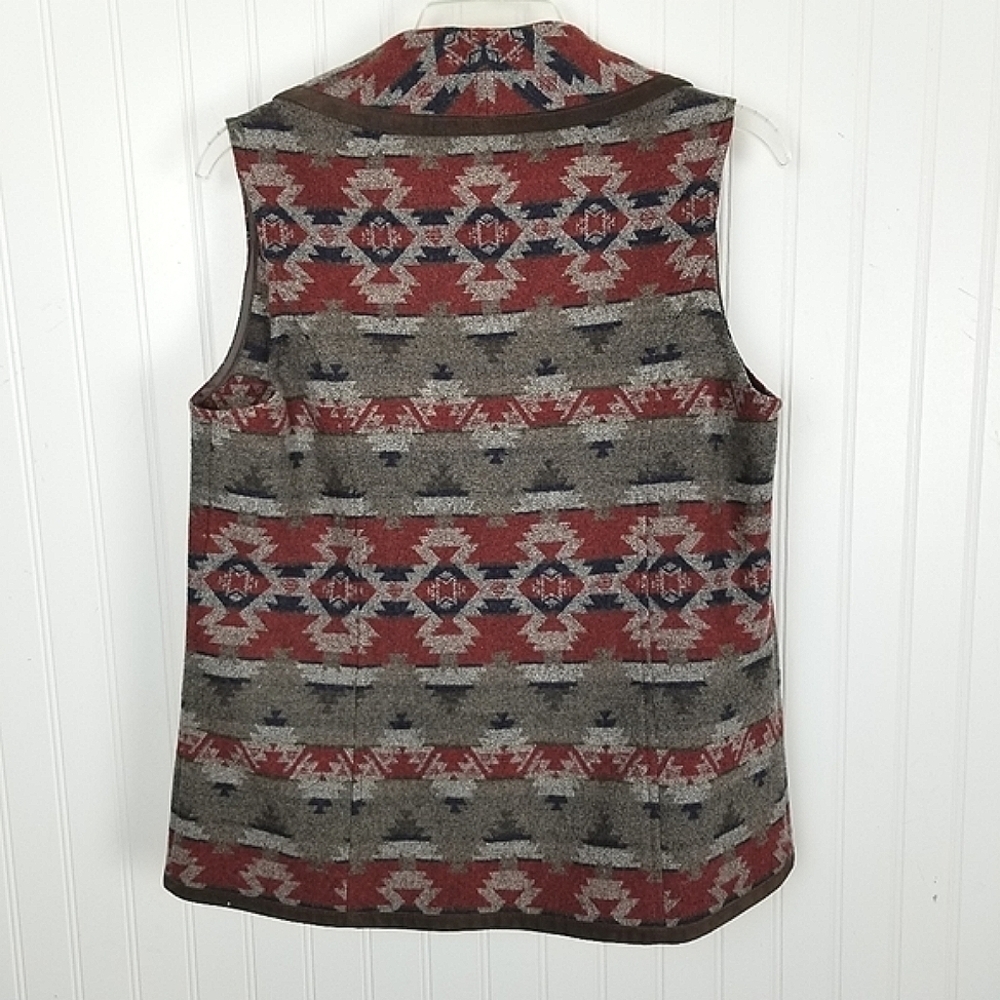 Pendleton Woolen Mills Southwest Aztec Vest Wool Geometric Suede Mens Size Small - Picture 2 of 6